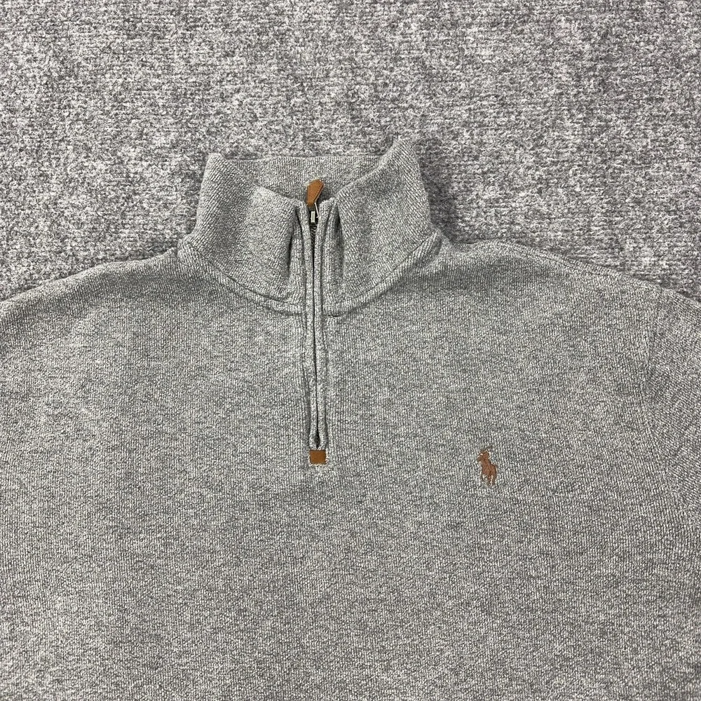 VTG Polo Ralph Lauren Sweater Mens Large Gray 1/4‎ Zip Mock Neck Cotton Knit